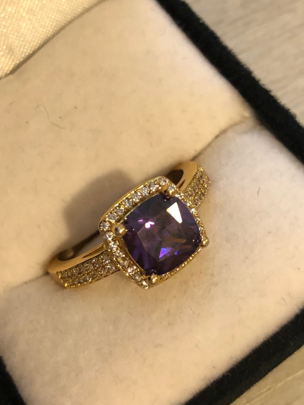 18k gold filled princess cut amethyst halo ring